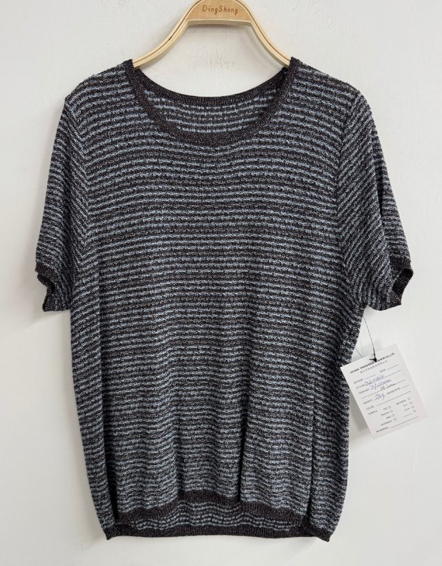Black and silver stripe short-sleeve top, style DS27-K06030, from the Knitwear World sample collection