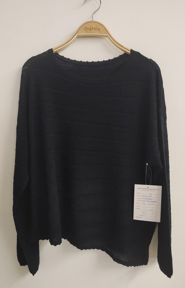 Black open-knit pullover, style DS26-08028, from the Knitwear World sample collection