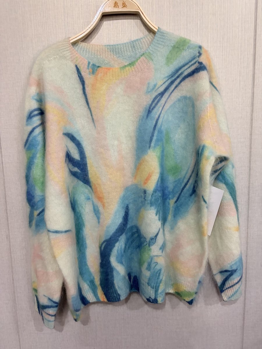 Blue watercolour print brushed pullover, style DS27-B07013, from the Knitwear World sample collection