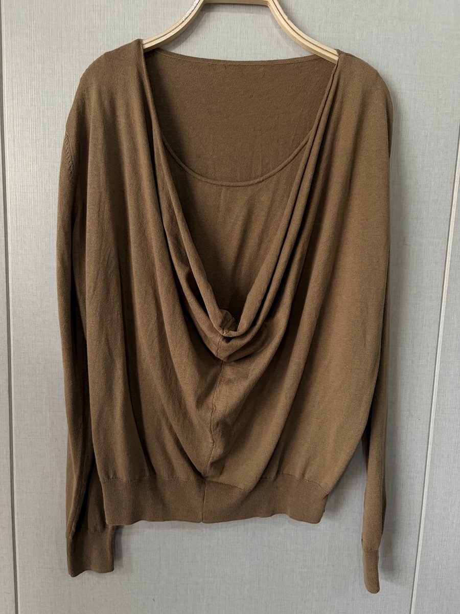 Brown draped cowl-neck pullover, style DS27-K070021, from the Knitwear World sample collection