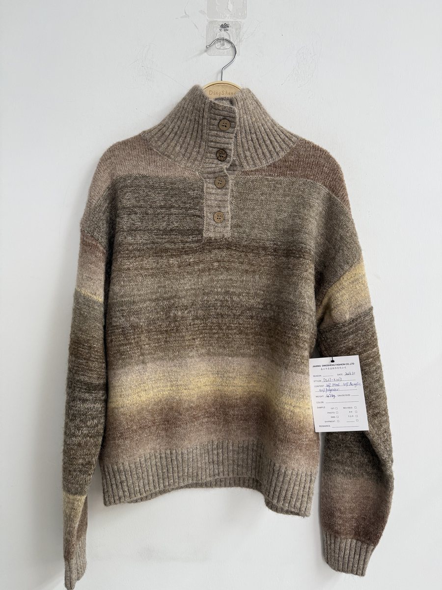 Brown ombré space-dye half-button pullover, style DS27-K1071, from the Knitwear World sample collection
