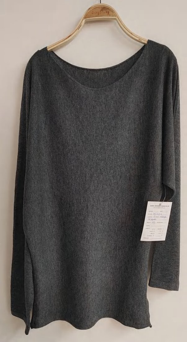 Charcoal boat-neck tunic pullover, style DS26-08039-A, from the Knitwear World sample collection