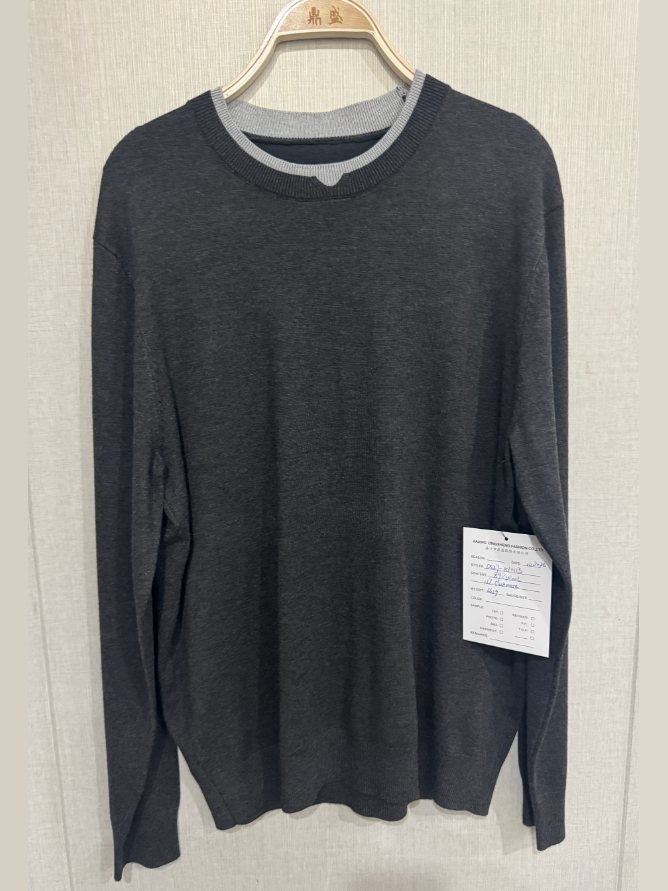 Charcoal crew-neck sweater with layered collar, style DS27-K10113, from the Knitwear World sample collection