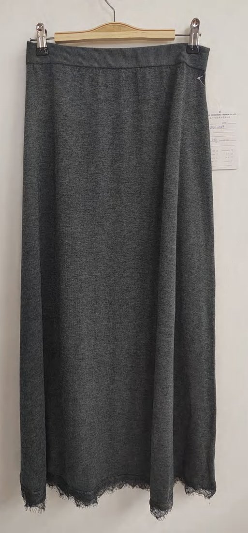 Charcoal knit midi skirt, style DS26-08029, from the Knitwear World sample collection
