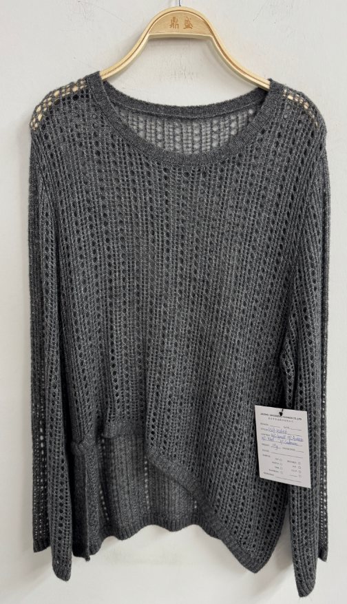 Charcoal open-knit pullover, style DS27-K06056, from the Knitwear World sample collection