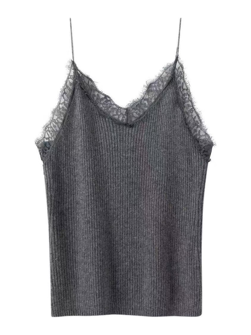 Charcoal rib cami with lace trim, style DS27-VE06, from the Knitwear World sample collection