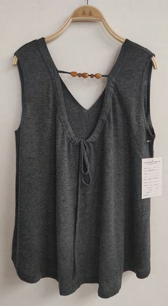 Charcoal sleeveless knit top with bead detail, style DS26-08031, from the Knitwear World sample collection