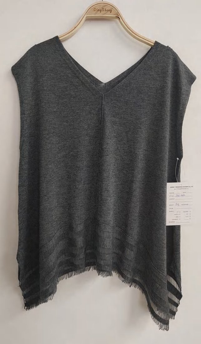 Charcoal V-neck sleeveless knit top, style DS26-08032, from the Knitwear World sample collection