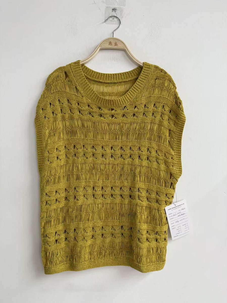 Chartreuse open-knit sleeveless top, style DS27-K1051, from the Knitwear World sample collection