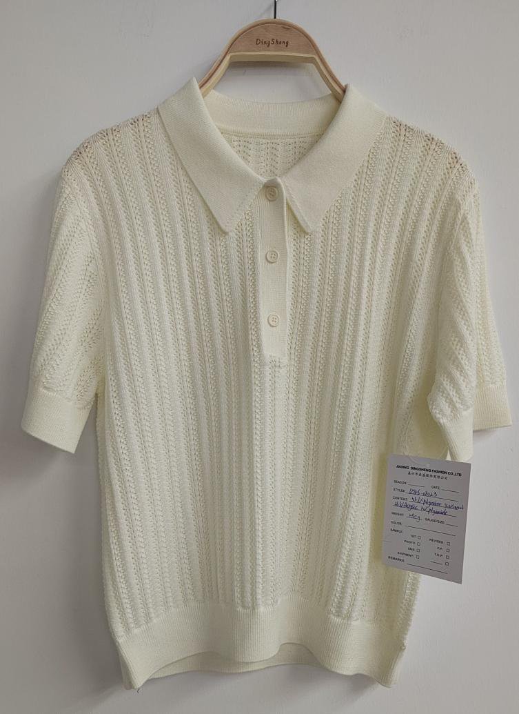Cream cable-knit short-sleeve polo, style DS26-08023, from the Knitwear World sample collection