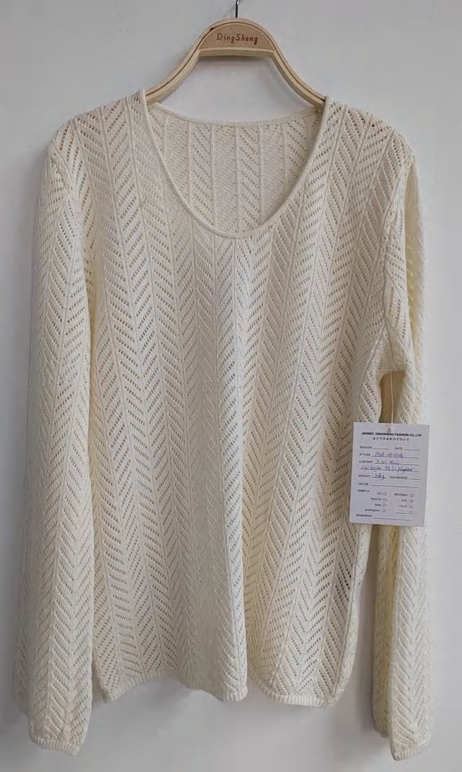 Cream textured long-sleeve knit top, style DS26-08037-A, from the Knitwear World sample collection