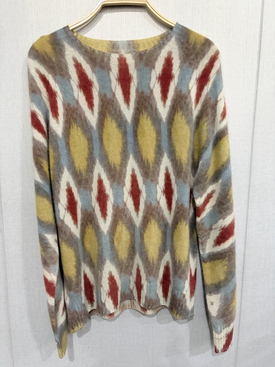 Ikat diamond print brushed pullover, style DS27-B07005, from the Knitwear World sample collection