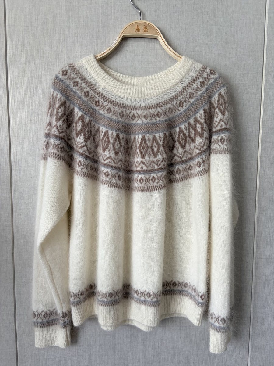 Ivory Fair Isle yoke pullover, style DS27-K01027, from the Knitwear World sample collection