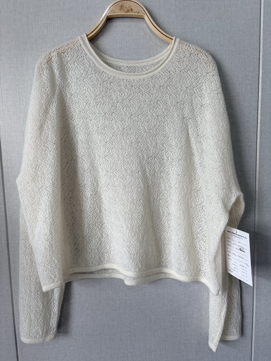 Ivory fine pointelle wool pullover, style DS27-K01051, from the Knitwear World sample collection