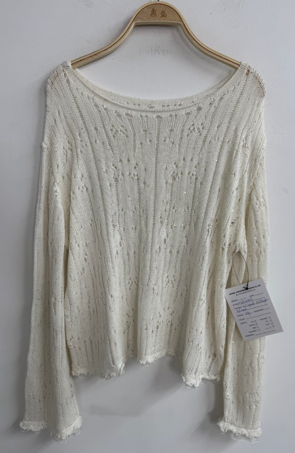 Ivory open-knit boat-neck pullover, style DS27-K06037, from the Knitwear World sample collection