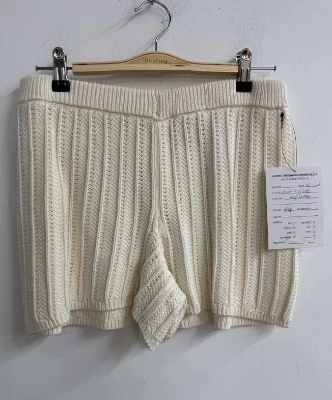 Ivory pointelle cotton knit shorts, style DS27-K070031, from the Knitwear World sample collection