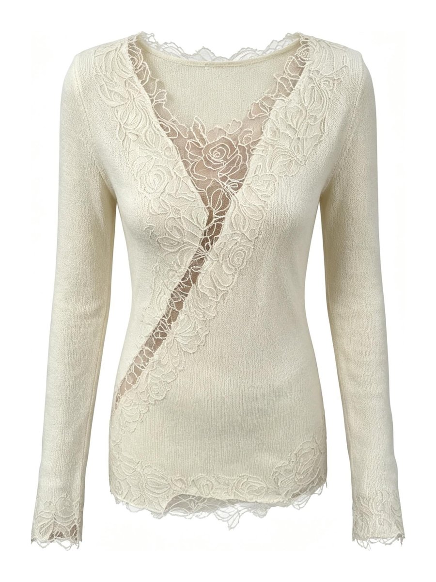 Ivory wrap top with lace insert, style DS27-VE022, from the Knitwear World sample collection