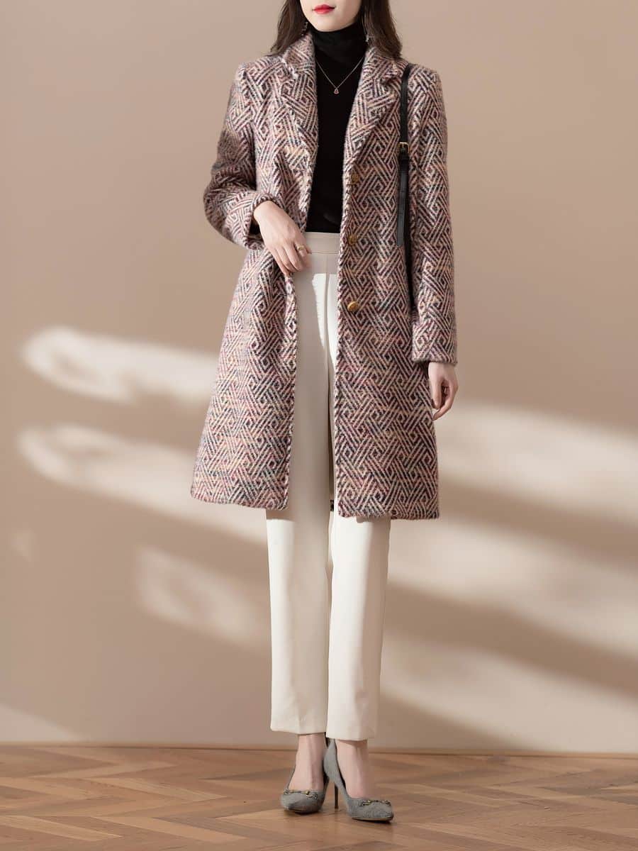 Women's knit coat in pink tweed knit, made by Knitwear World