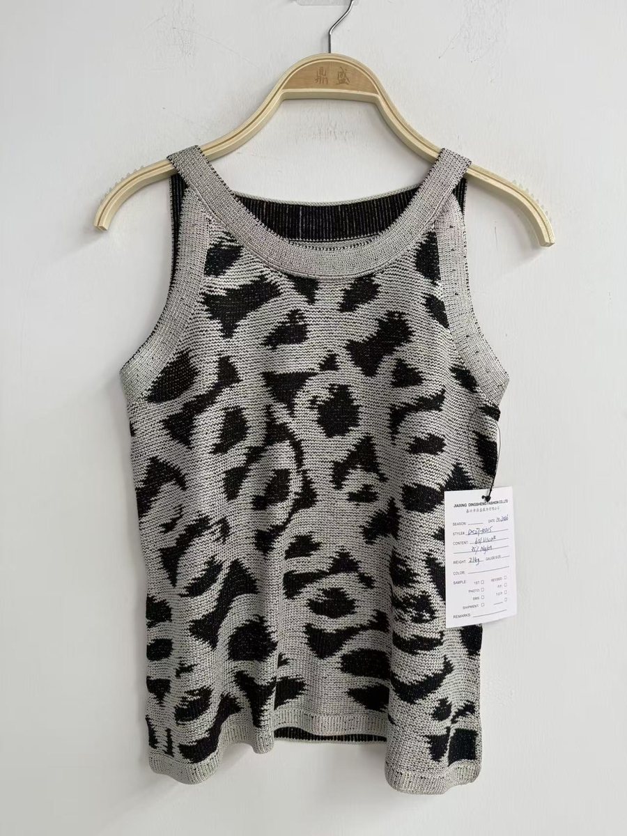 Leopard jacquard knit tank top, style DS27-K1015, from the Knitwear World sample collection