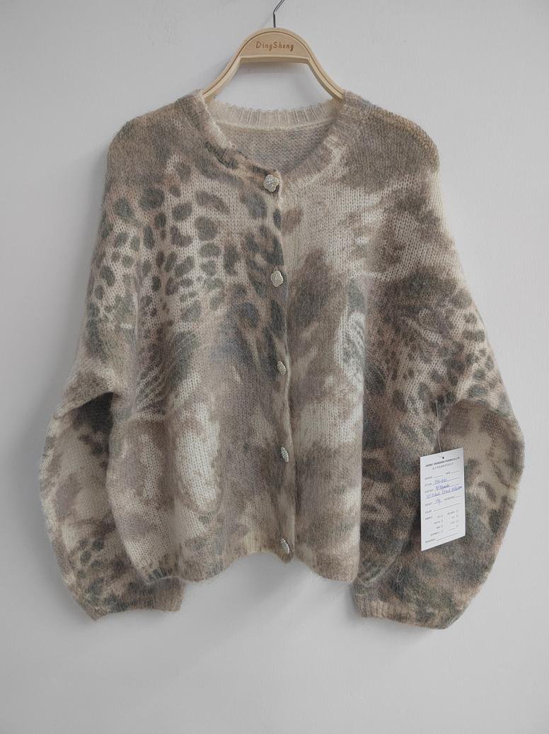 Leopard print brushed-knit cardigan, style DS26-08060, from the Knitwear World sample collection
