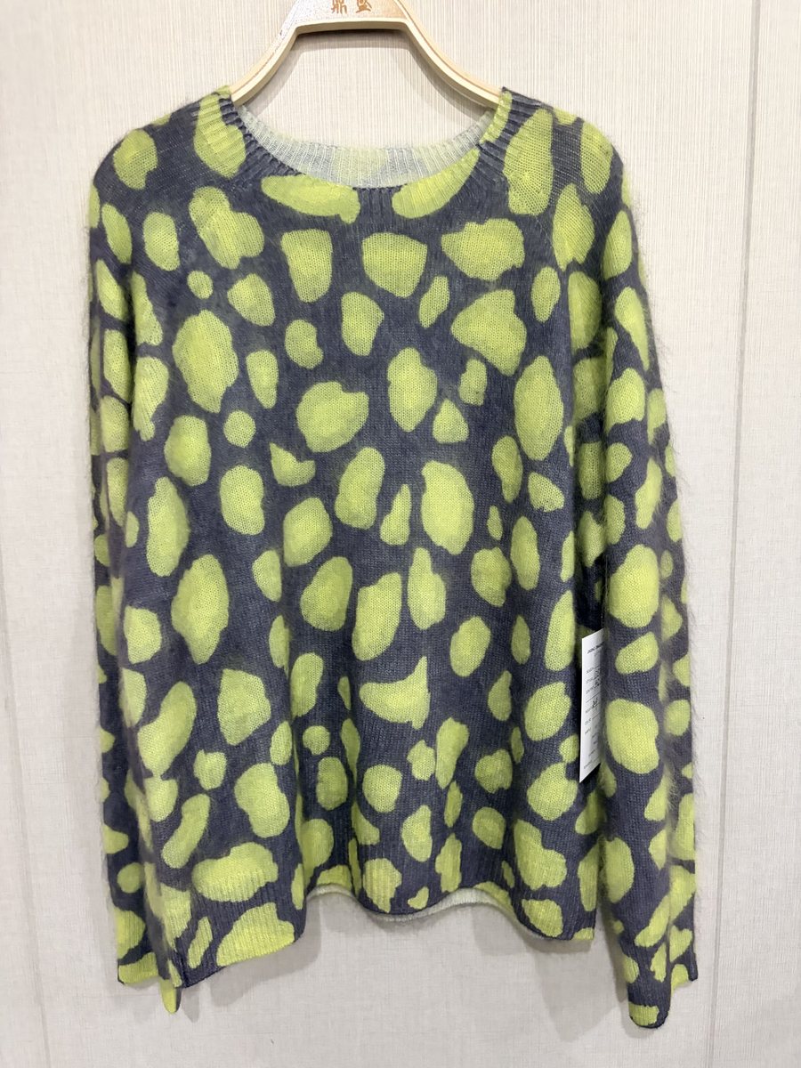 Lime and charcoal spot print brushed pullover, style DS27-B07016, from the Knitwear World sample collection