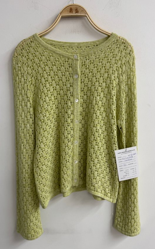 Lime pointelle viscose cardigan, style DS27-K070038, from the Knitwear World sample collection