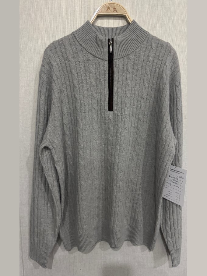 Men's grey cable quarter-zip sweater, style DS27-K10195, from the Knitwear World sample collection