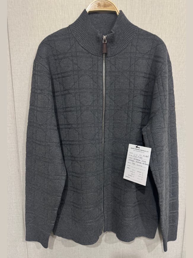 Men's grey check-jacquard zip cardigan, style DS27-K1081, from the Knitwear World sample collection