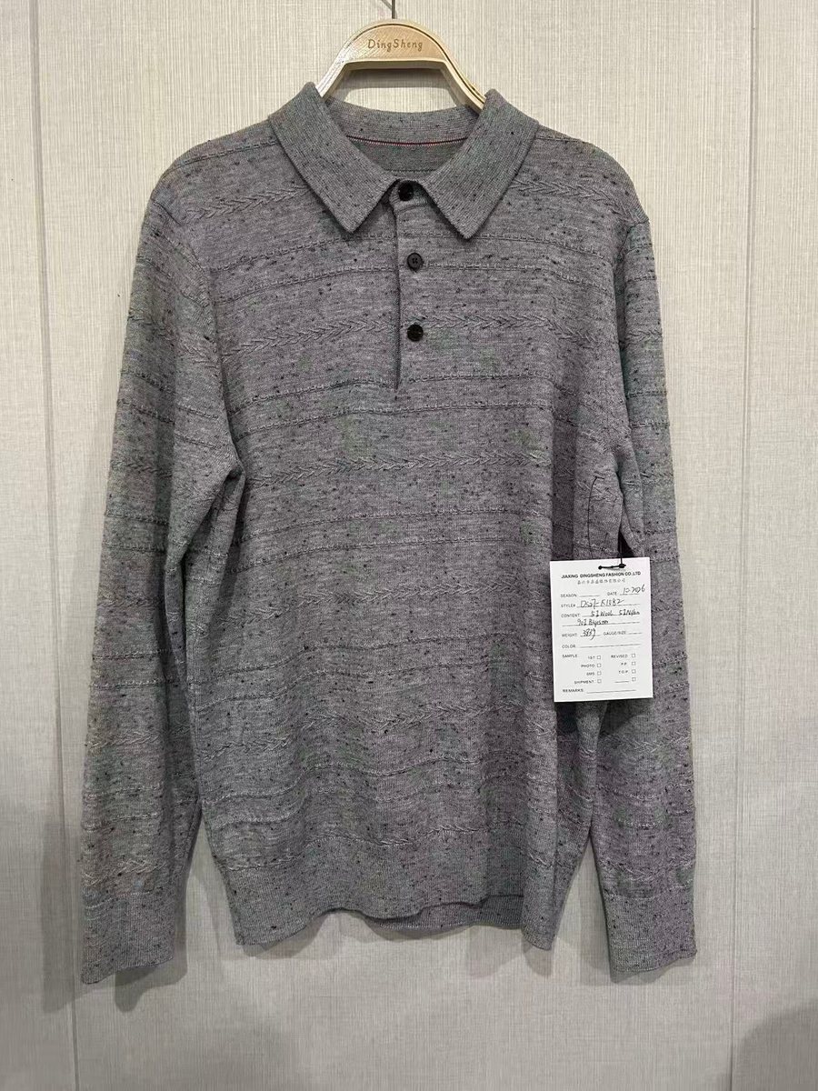 Men's grey marl long-sleeve knit polo, style DS27-K1082, from the Knitwear World sample collection