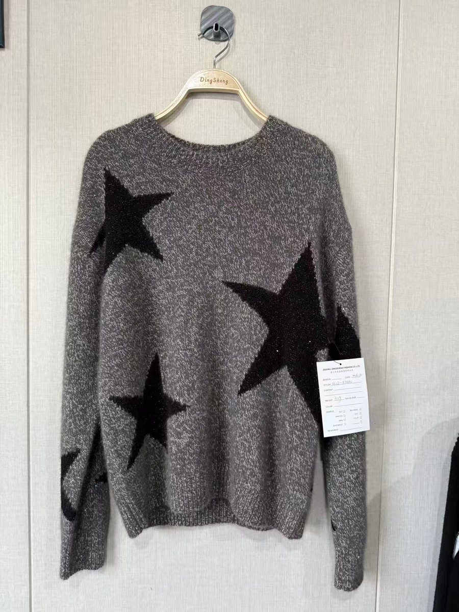 Men's grey marl star intarsia sweater, style DS27-K10262, from the Knitwear World sample collection