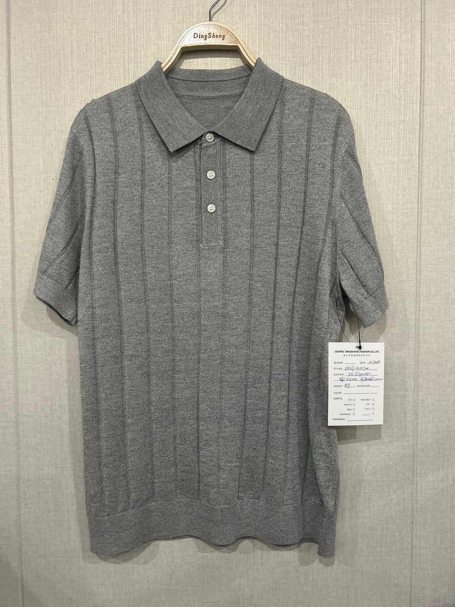 Men's grey rib short-sleeve knit polo, style DS27-K10100, from the Knitwear World sample collection