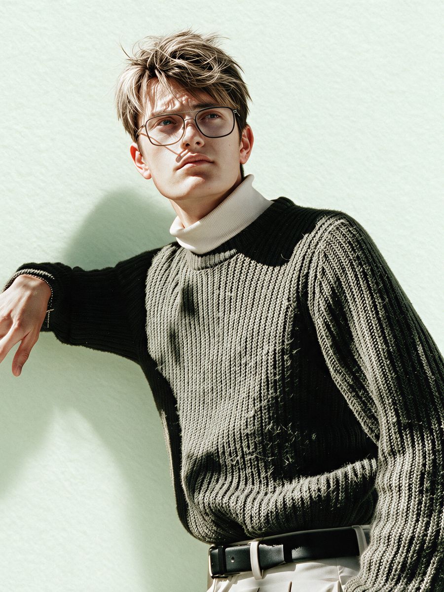 Men's two-tone rib sweater, made by Knitwear World