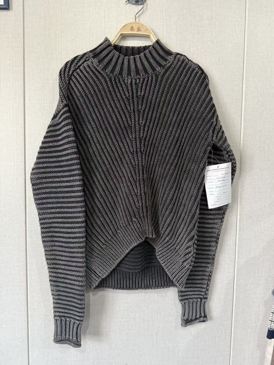 Men's washed charcoal rib mock-neck sweater, style DS27-09048, from the Knitwear World sample collection