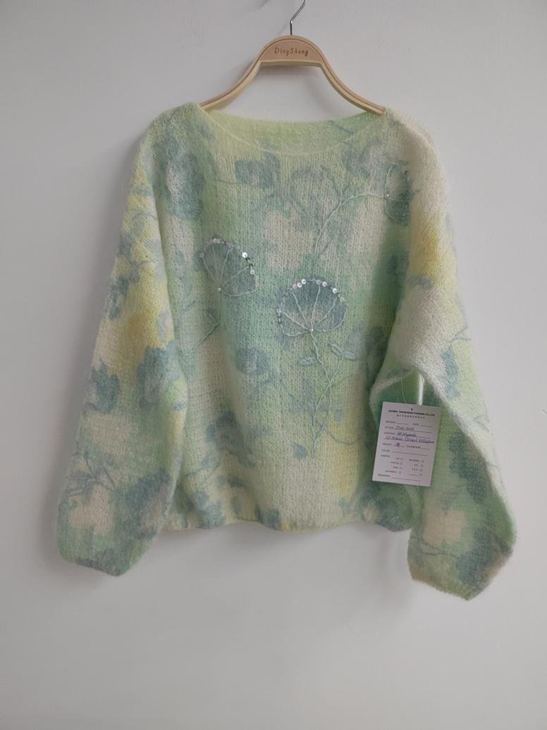 Mint floral print cardigan with sequins, style DS26-08058, from the Knitwear World sample collection