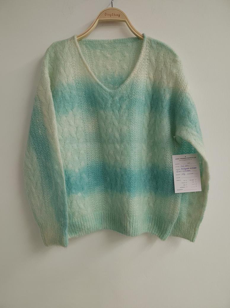 Mint ombré print V-neck pullover, style DS26-08050, from the Knitwear World sample collection
