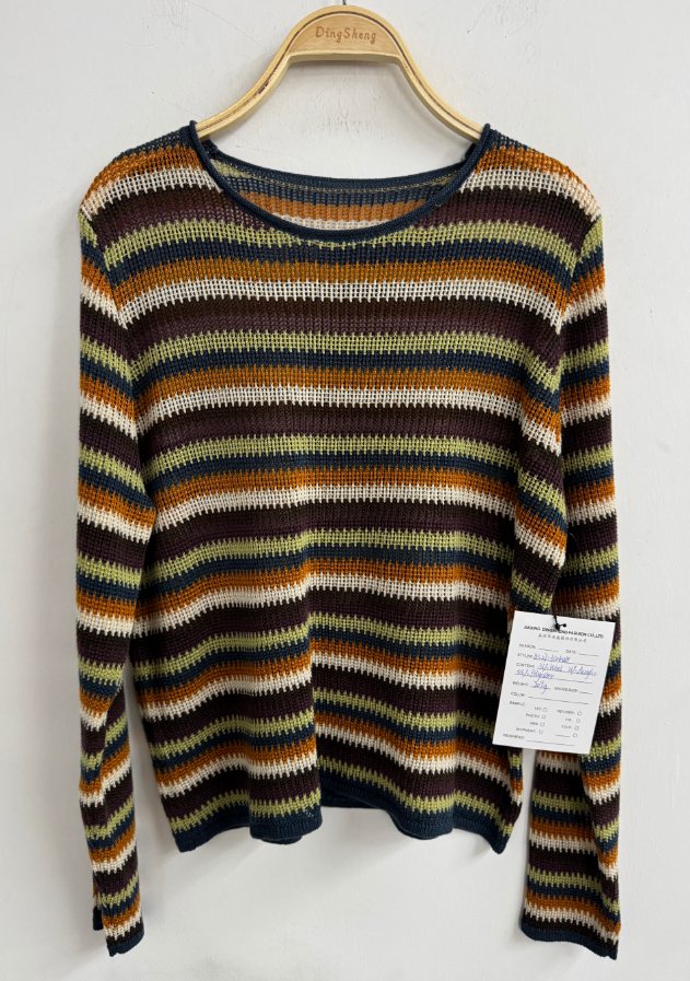 Multicolour stripe open-knit pullover, style DS27-K06028, from the Knitwear World sample collection