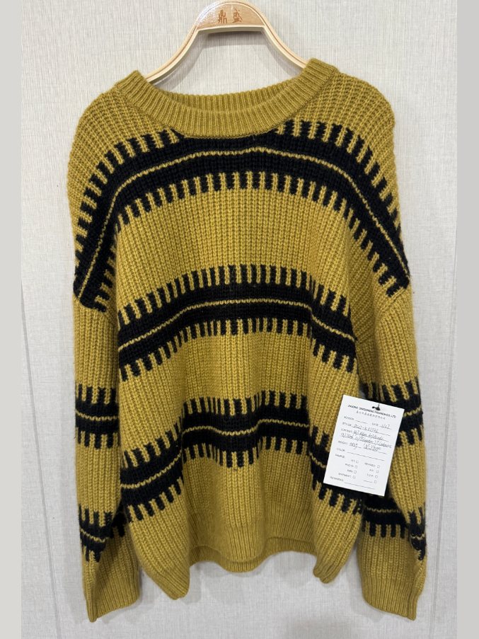 Mustard and black stripe chunky pullover, style DS27-K01023, from the Knitwear World sample collection