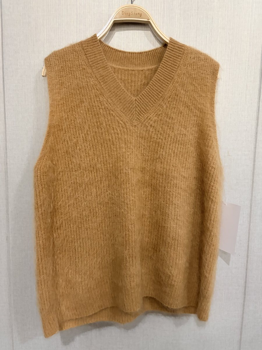 Ochre brushed V-neck sweater vest, style DS27-B07018, from the Knitwear World sample collection