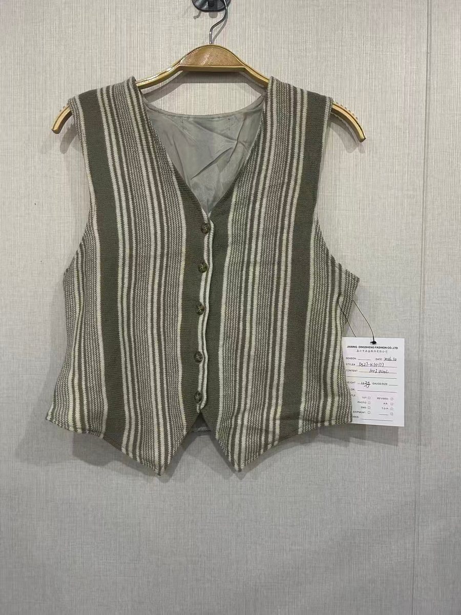 Olive and ivory stripe knit waistcoat, style DS27-K10177, from the Knitwear World sample collection