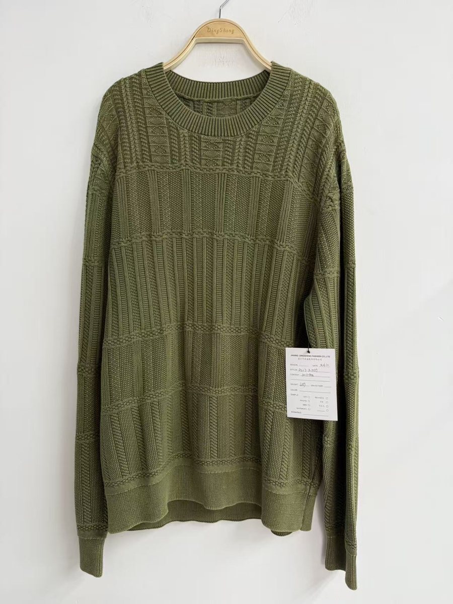 Olive textured-rib crew-neck pullover, style DS27-K1059, from the Knitwear World sample collection