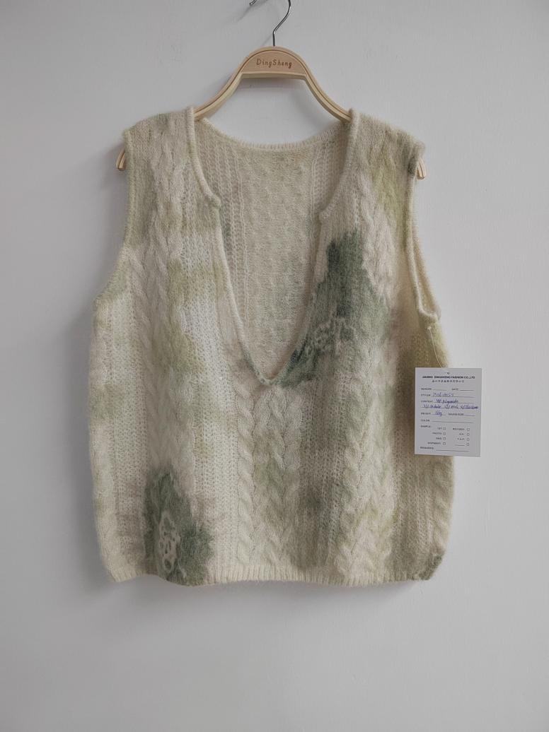 Sage floral print brushed-knit vest, style DS26-08055, from the Knitwear World sample collection
