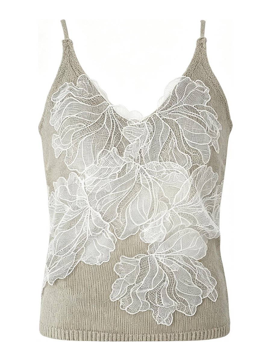Sage knit cami with lace overlay, style DS27-VE03, from the Knitwear World sample collection
