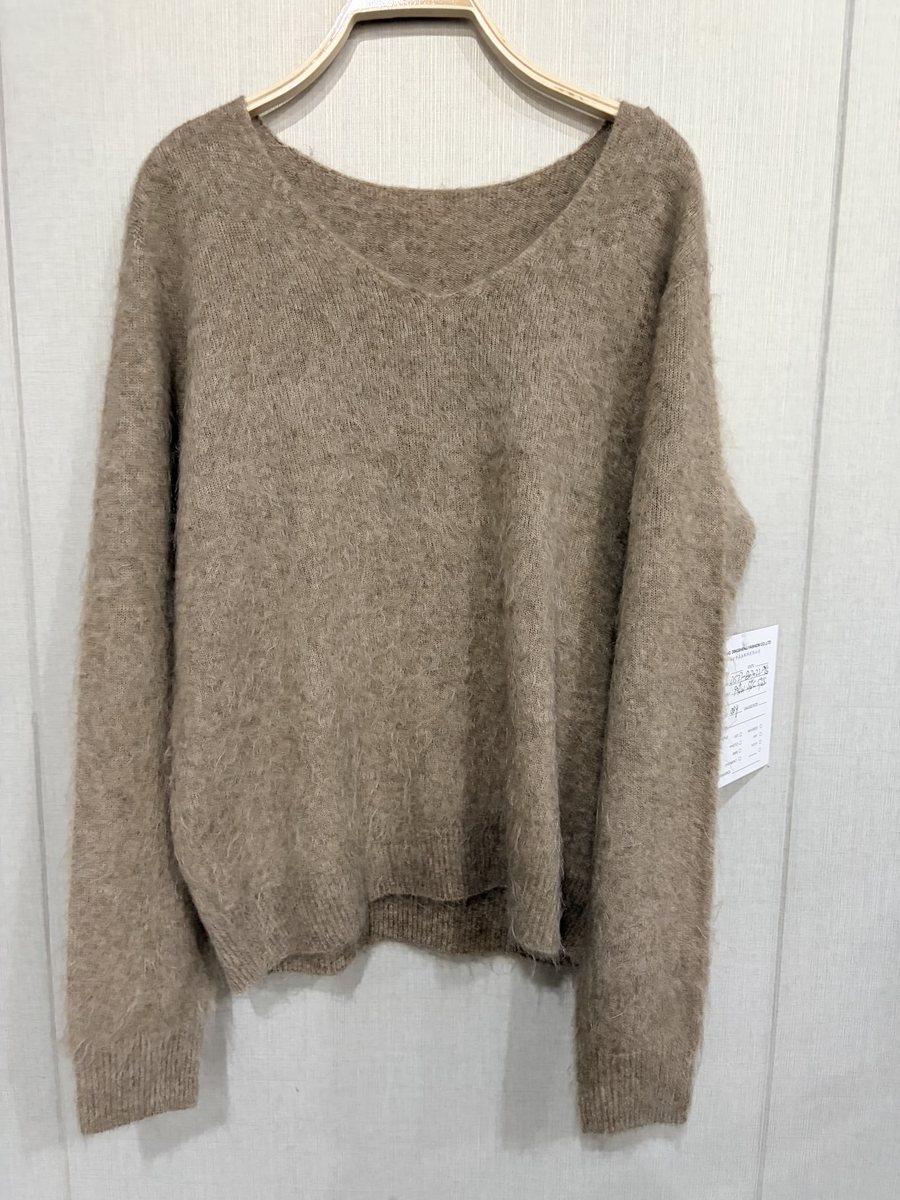Taupe brushed scoop-neck pullover, style DS27-B07022-YS, from the Knitwear World sample collection