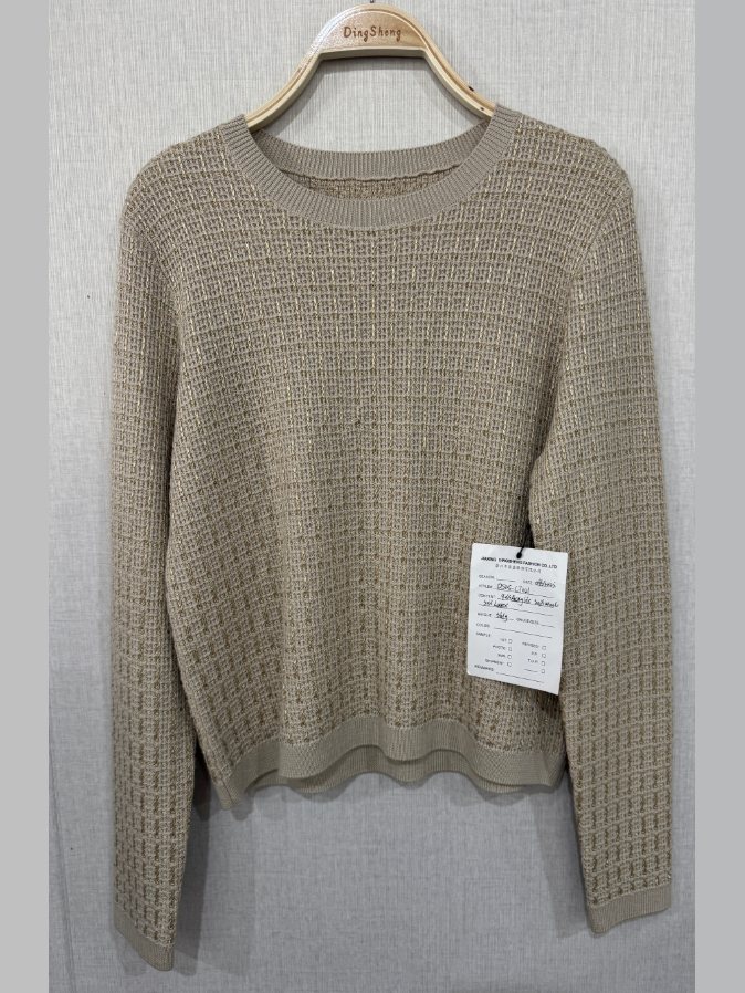 Taupe lurex open-knit pullover, style DS25-CT021, from the Knitwear World sample collection