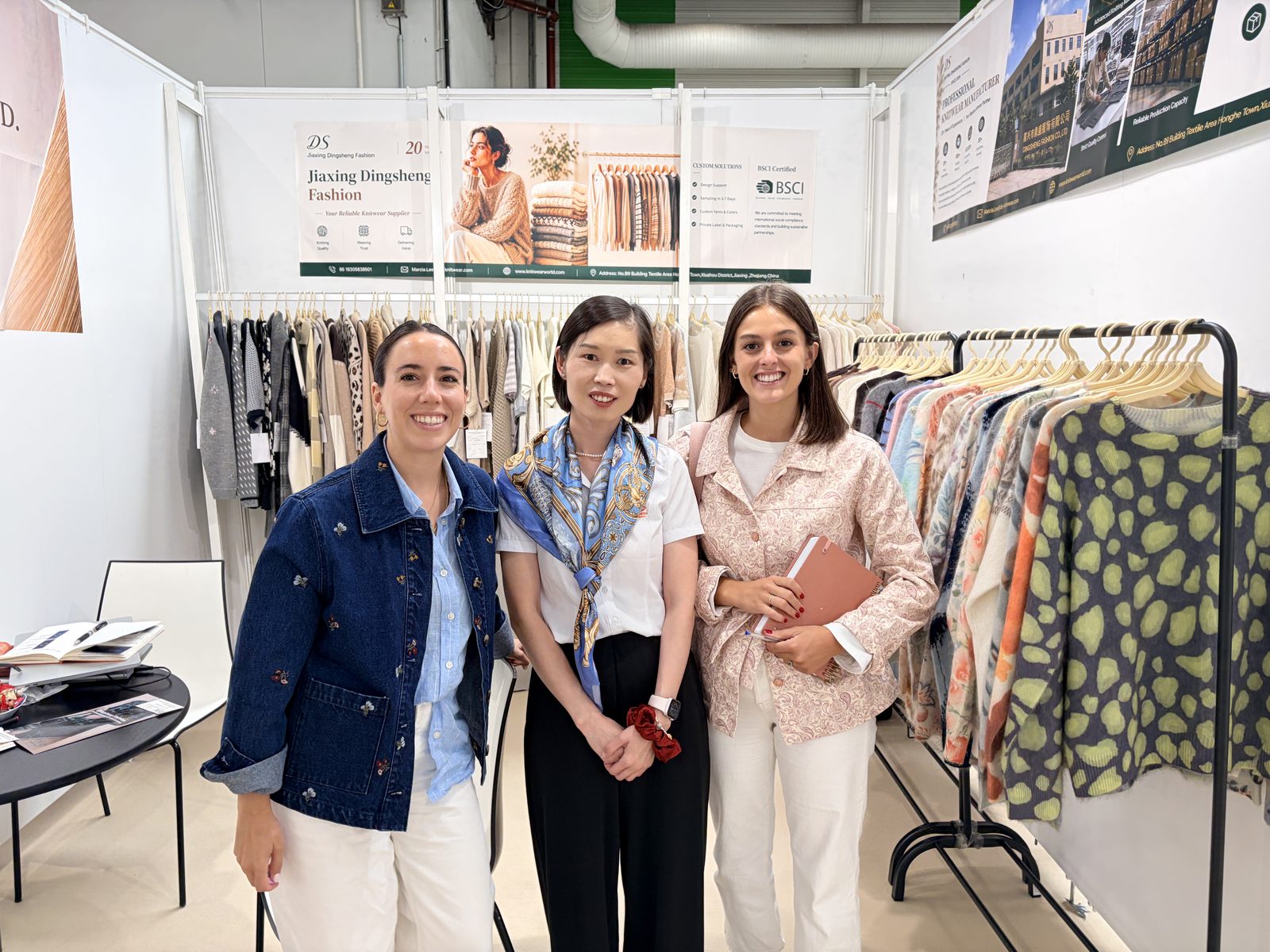 Marcia Lee with two buyers at Texworld Apparel Sourcing Paris, 2026