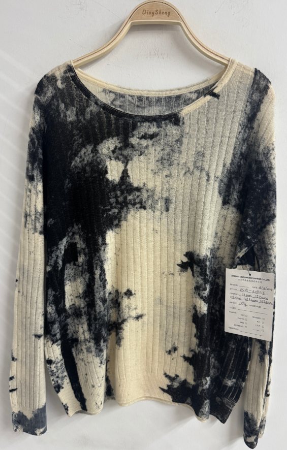 Tie-dye print rib pullover, style DS25-R08016, from the Knitwear World sample collection