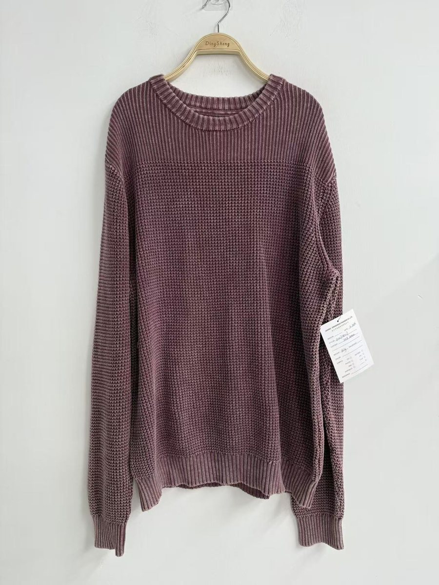 Washed plum waffle-knit crew-neck pullover, style DS27-K1017, from the Knitwear World sample collection