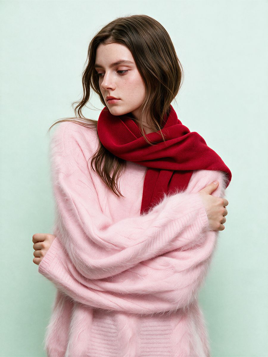 Women's pink brushed sweater, made by Knitwear World