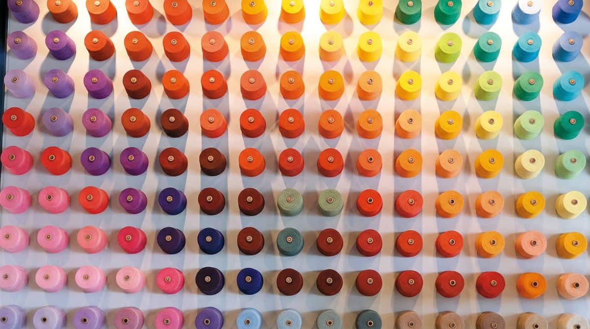 Yarn cones in a wide range of colours for custom knitwear